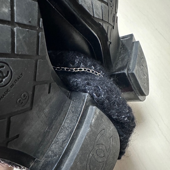 Auth Chanel Black Navy Blue Tweed Boots Socks Boots 39 Women - Picture 15 of 16